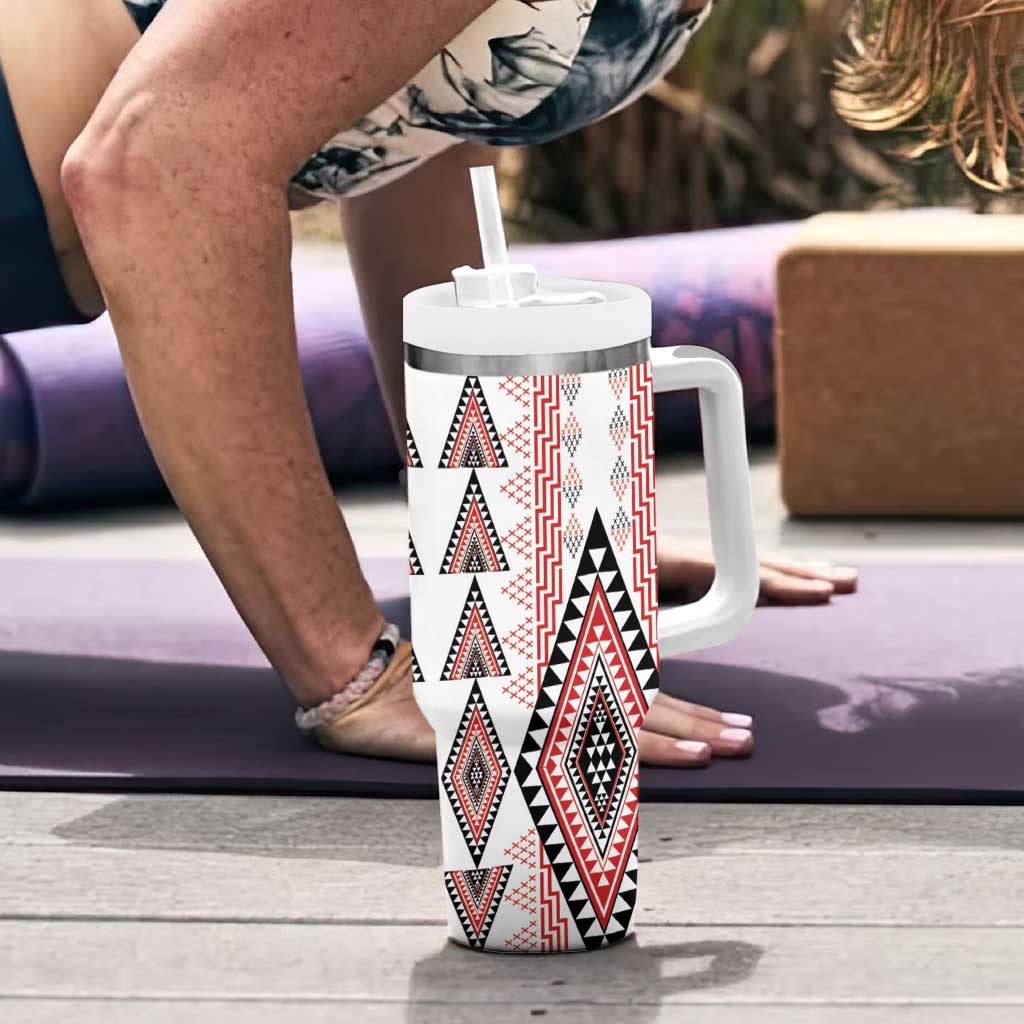 Aotearoa Taniko Tumbler With Handle Niho Taniwha Purapura Whetu Mix Poutama LT14 - Polynesian Pride