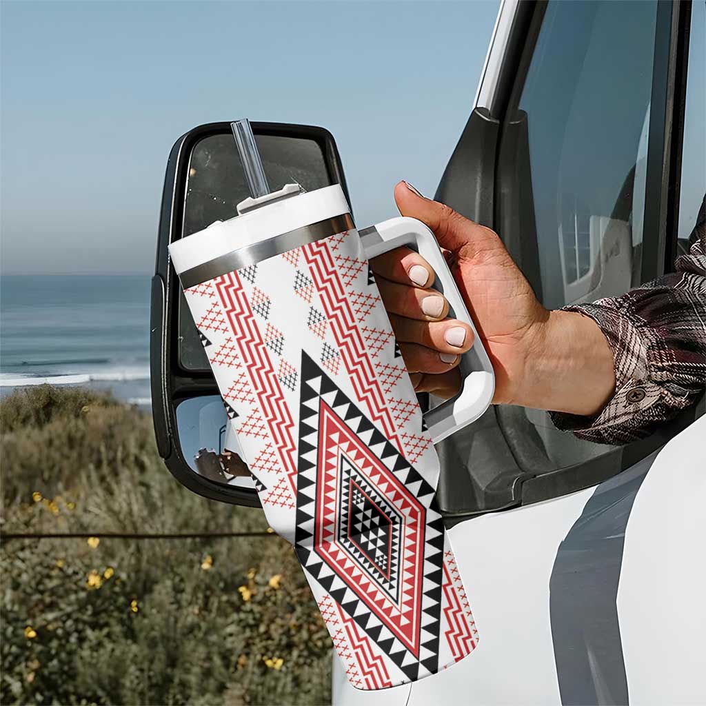 Aotearoa Taniko Tumbler With Handle Niho Taniwha Purapura Whetu Mix Poutama LT14 - Polynesian Pride