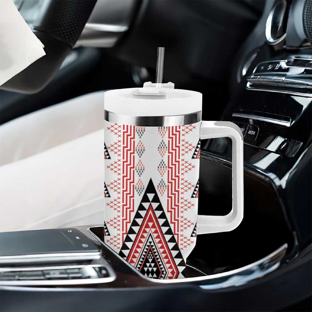 Aotearoa Taniko Tumbler With Handle Niho Taniwha Purapura Whetu Mix Poutama LT14 - Polynesian Pride