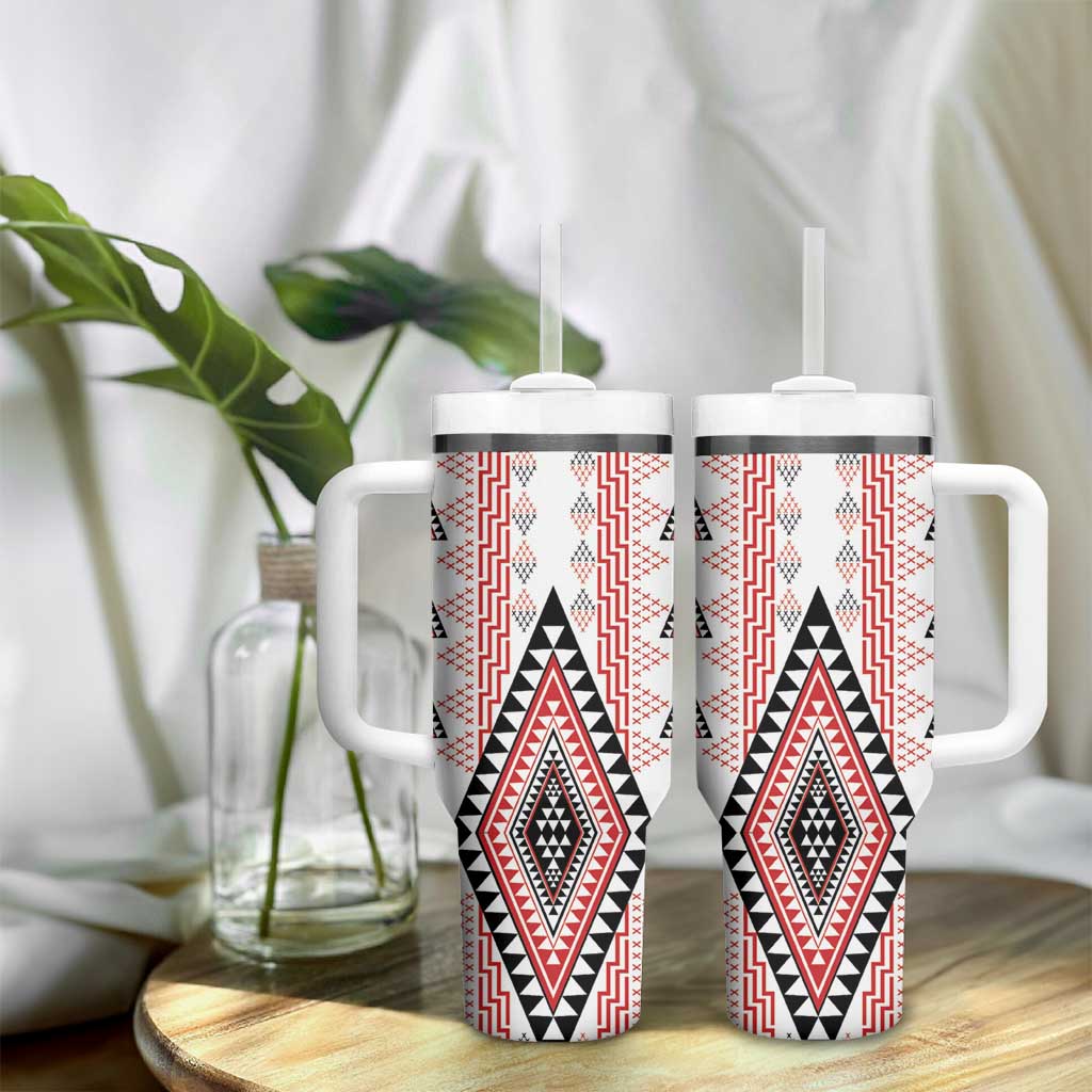 Aotearoa Taniko Tumbler With Handle Niho Taniwha Purapura Whetu Mix Poutama LT14 - Polynesian Pride