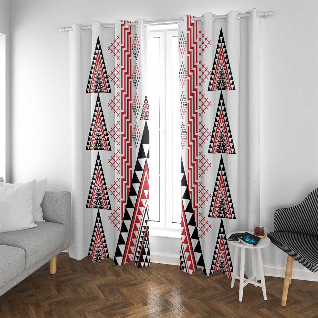 Aotearoa Taniko Window Curtain Niho Taniwha Purapura Whetu Mix Poutama LT14 With Grommets White - Polynesian Pride