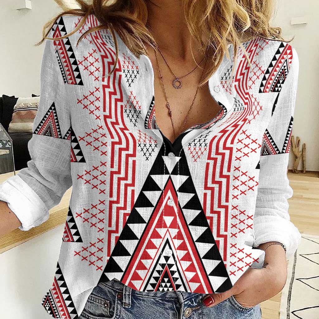 Aotearoa Taniko Women Casual Shirt Niho Taniwha Purapura Whetu Mix Poutama