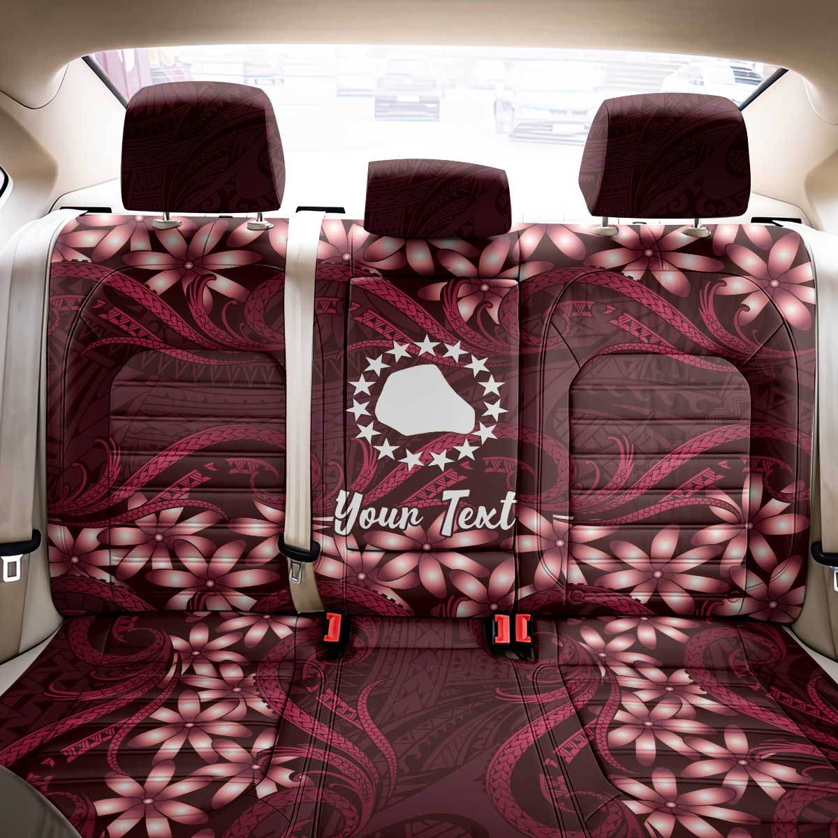 Personalised Cook Islands Mangaia Back Car Seat Cover Tiare Maori Polynesian Waves Tattoo LT14 - Polynesian Pride