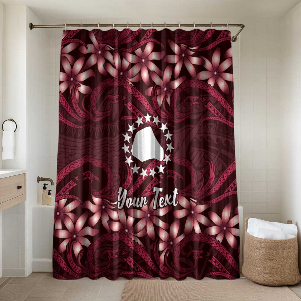 Personalised Cook Islands Mangaia Bathroom Set Tiare Maori Polynesian Waves Tattoo LT14 Shower Curtain Only Burgundy - Polynesian Pride