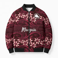 Personalised Cook Islands Mangaia Bomber Puffer Jacket Tiare Maori Polynesian Waves Tattoo LT14 Unisex Burgundy - Polynesian Pride