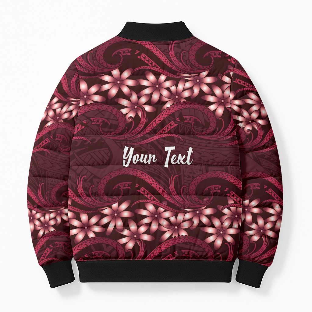 Personalised Cook Islands Mangaia Bomber Puffer Jacket Tiare Maori Polynesian Waves Tattoo LT14 - Polynesian Pride