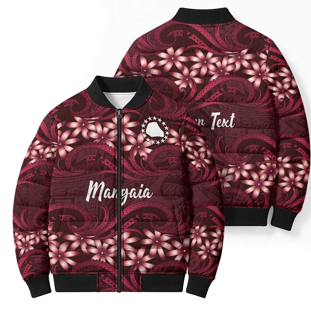 Personalised Cook Islands Mangaia Bomber Puffer Jacket Tiare Maori Polynesian Waves Tattoo LT14 - Polynesian Pride