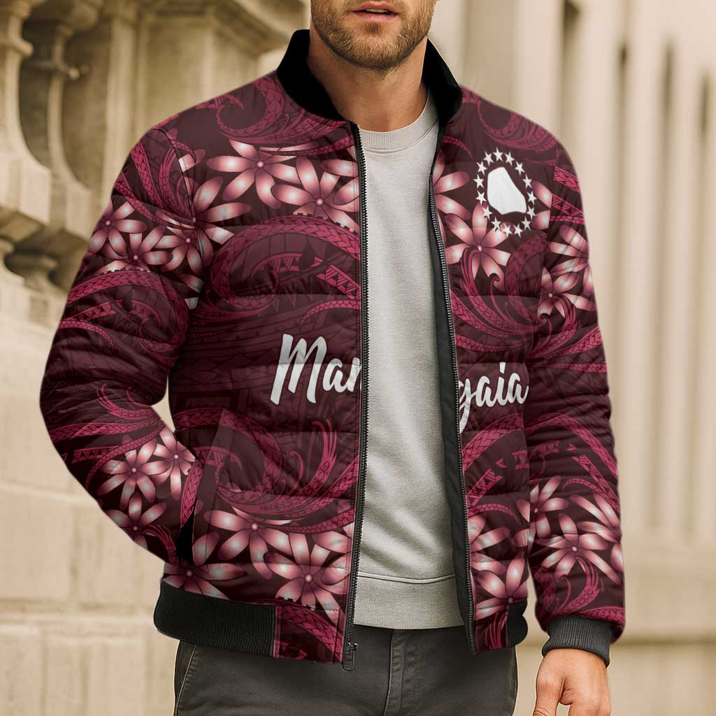 Personalised Cook Islands Mangaia Bomber Puffer Jacket Tiare Maori Polynesian Waves Tattoo LT14 - Polynesian Pride