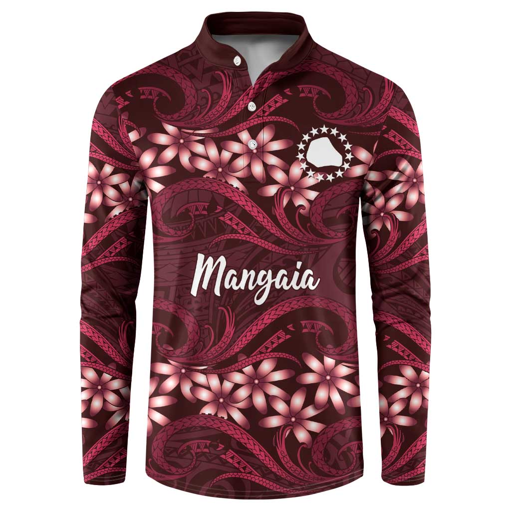Personalised Cook Islands Mangaia Button Sweatshirt Tiare Maori Polynesian Waves Tattoo LT14 Burgundy - Polynesian Pride