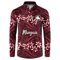 Personalised Cook Islands Mangaia Button Sweatshirt Tiare Maori Polynesian Waves Tattoo LT14 Burgundy - Polynesian Pride