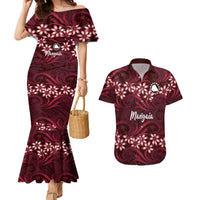 Personalised Cook Islands Mangaia Couples Matching Mermaid Dress and Hawaiian Shirt Tiare Maori Polynesian Waves Tattoo