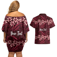 Personalised Cook Islands Mangaia Couples Matching Off Shoulder Short Dress and Hawaiian Shirt Tiare Maori Polynesian Waves Tattoo