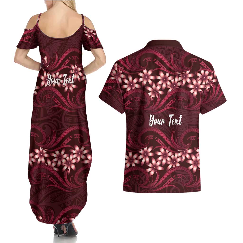 Personalised Cook Islands Mangaia Couples Matching Summer Maxi Dress and Hawaiian Shirt Tiare Maori Polynesian Waves Tattoo