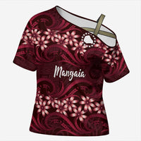 Personalised Cook Islands Mangaia Cross Shoulder Shirt Tiare Maori Polynesian Waves Tattoo LT14 Female Burgundy - Polynesian Pride