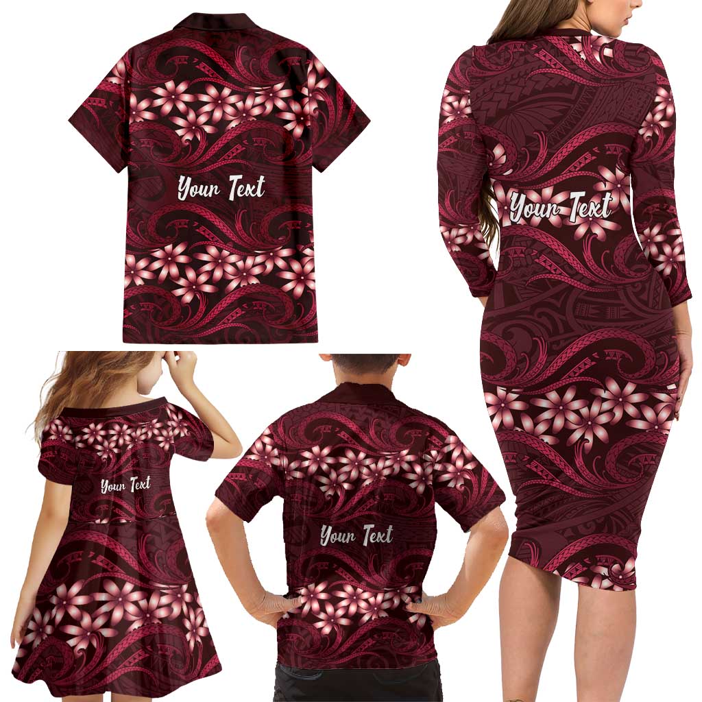 Personalised Cook Islands Mangaia Family Matching Long Sleeve Bodycon Dress and Hawaiian Shirt Tiare Maori Polynesian Waves Tattoo