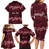 Personalised Cook Islands Mangaia Family Matching Long Sleeve Bodycon Dress and Hawaiian Shirt Tiare Maori Polynesian Waves Tattoo