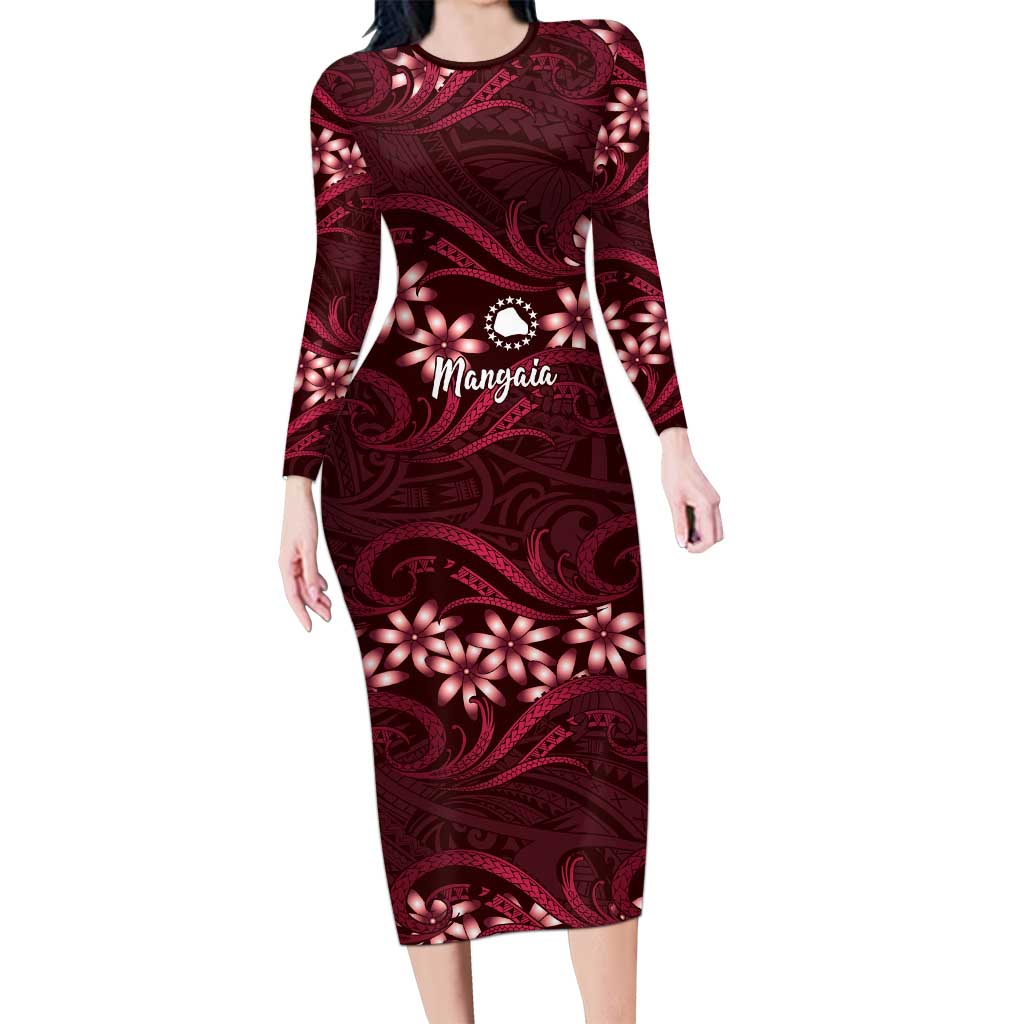 Personalised Cook Islands Mangaia Family Matching Long Sleeve Bodycon Dress and Hawaiian Shirt Tiare Maori Polynesian Waves Tattoo
