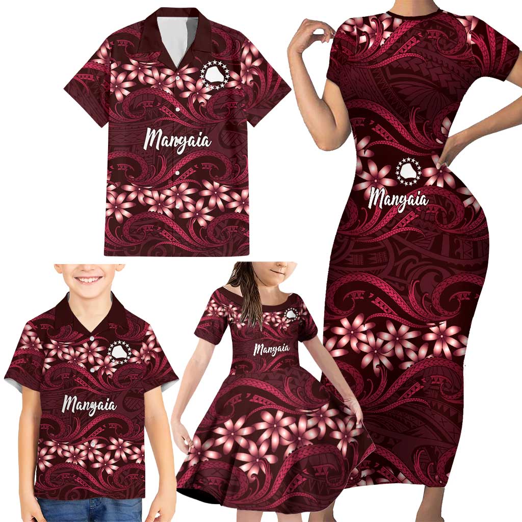 Personalised Cook Islands Mangaia Family Matching Short Sleeve Bodycon Dress and Hawaiian Shirt Tiare Maori Polynesian Waves Tattoo LT14 - Polynesian Pride