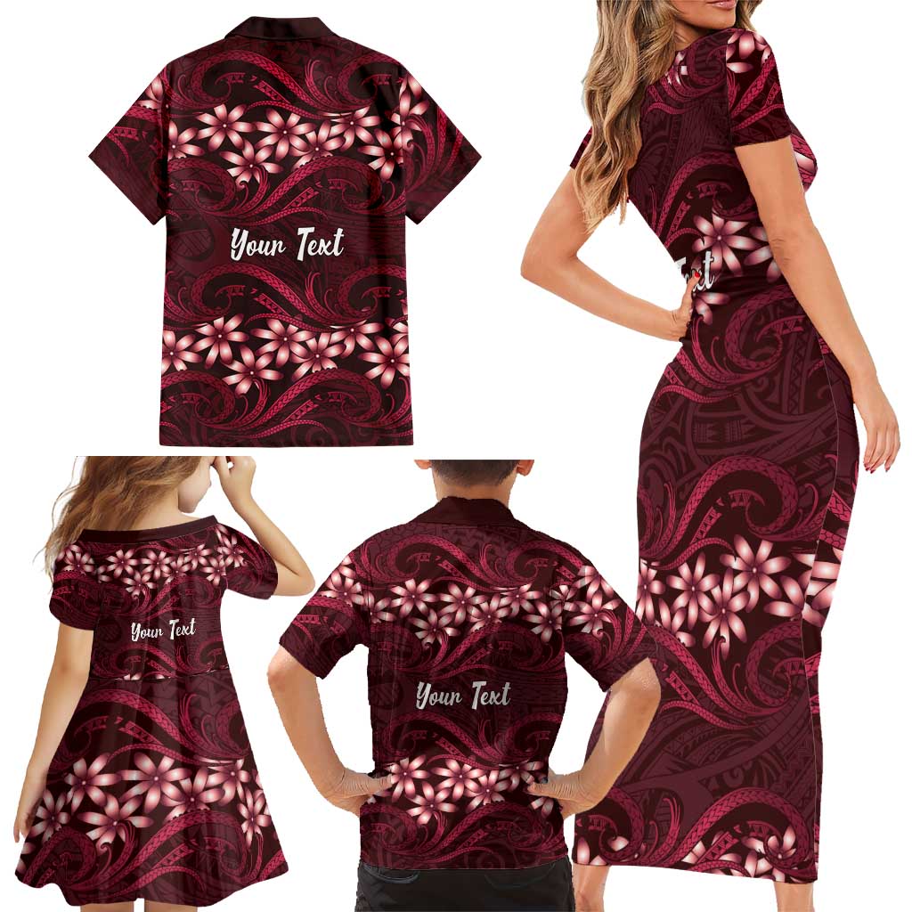 Personalised Cook Islands Mangaia Family Matching Short Sleeve Bodycon Dress and Hawaiian Shirt Tiare Maori Polynesian Waves Tattoo