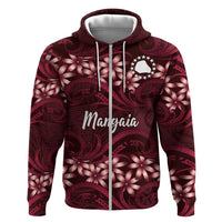 Personalised Cook Islands Mangaia Hoodie Tiare Maori Polynesian Waves Tattoo LT14 Zip Hoodie Burgundy - Polynesian Pride