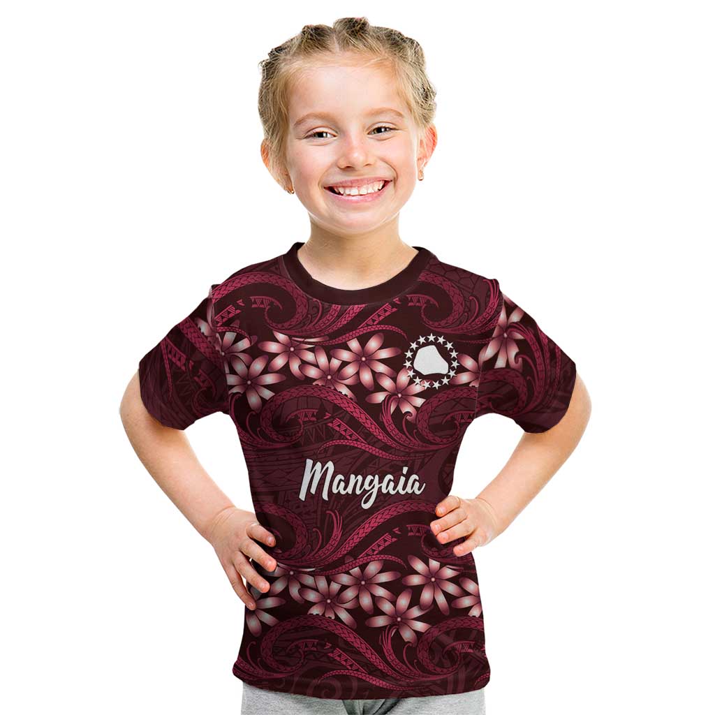 Personalised Cook Islands Mangaia Kid T Shirt Tiare Maori Polynesian Waves Tattoo LT14 Burgundy - Polynesian Pride