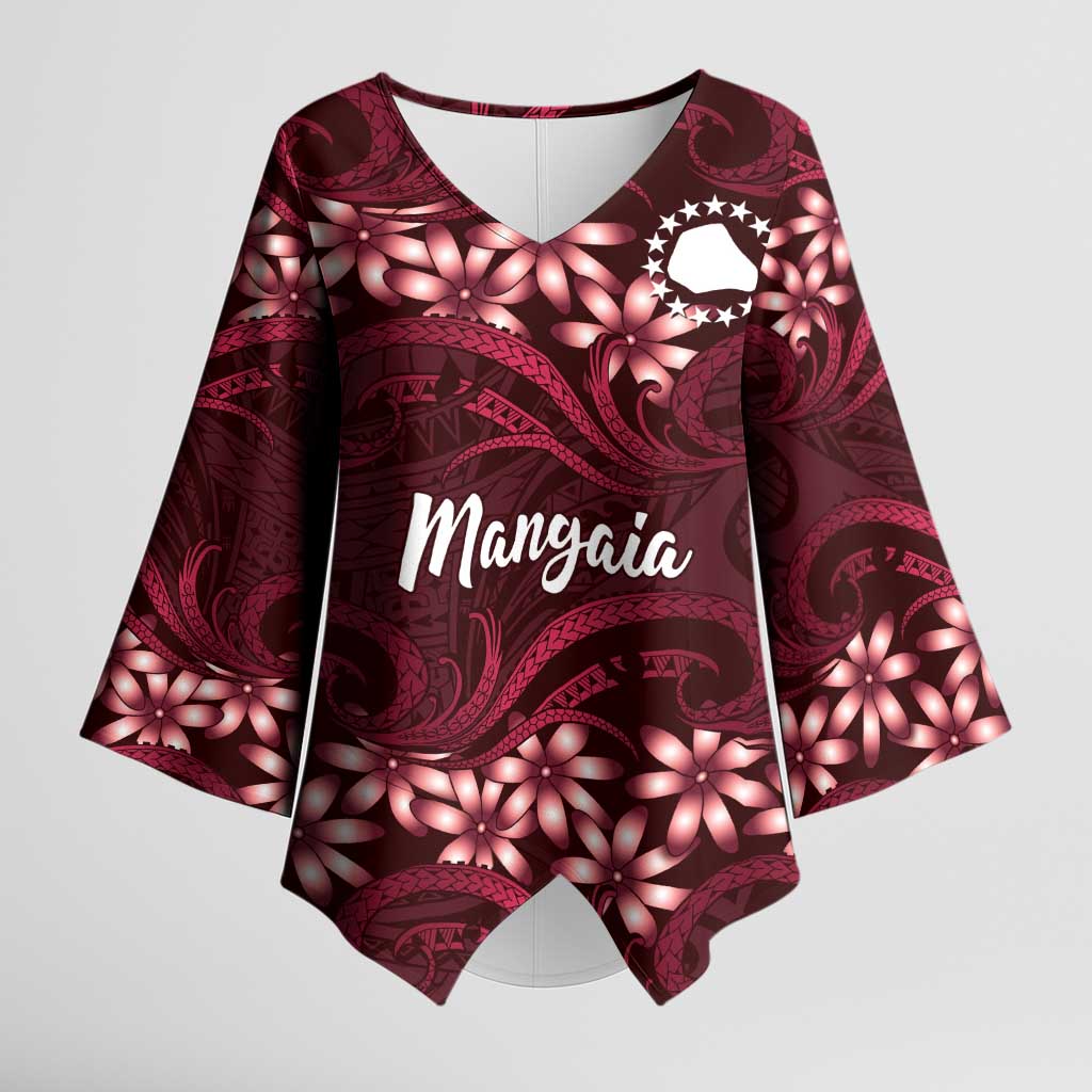 Personalised Cook Islands Mangaia Kimono Sleeve Blouse Tiare Maori Polynesian Waves Tattoo