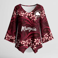 Personalised Cook Islands Mangaia Kimono Sleeve Blouse Tiare Maori Polynesian Waves Tattoo LT14 Female Burgundy - Polynesian Pride