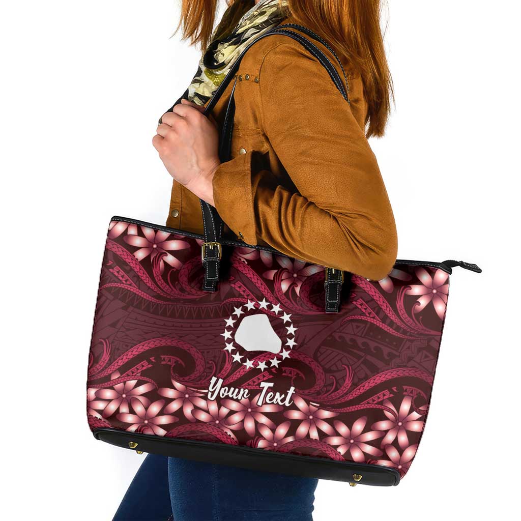 Personalised Cook Islands Mangaia Leather Tote Bag Tiare Maori Polynesian Waves Tattoo LT14 Burgundy - Polynesian Pride