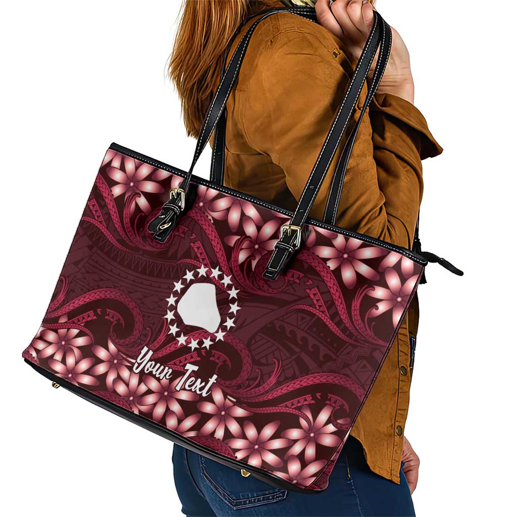 Personalised Cook Islands Mangaia Leather Tote Bag Tiare Maori Polynesian Waves Tattoo LT14 - Polynesian Pride