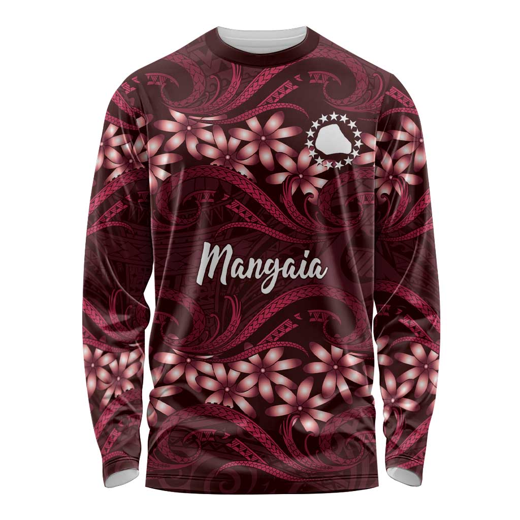 Personalised Cook Islands Mangaia Long Sleeve Shirt Tiare Maori Polynesian Waves Tattoo LT14 Unisex Burgundy - Polynesian Pride