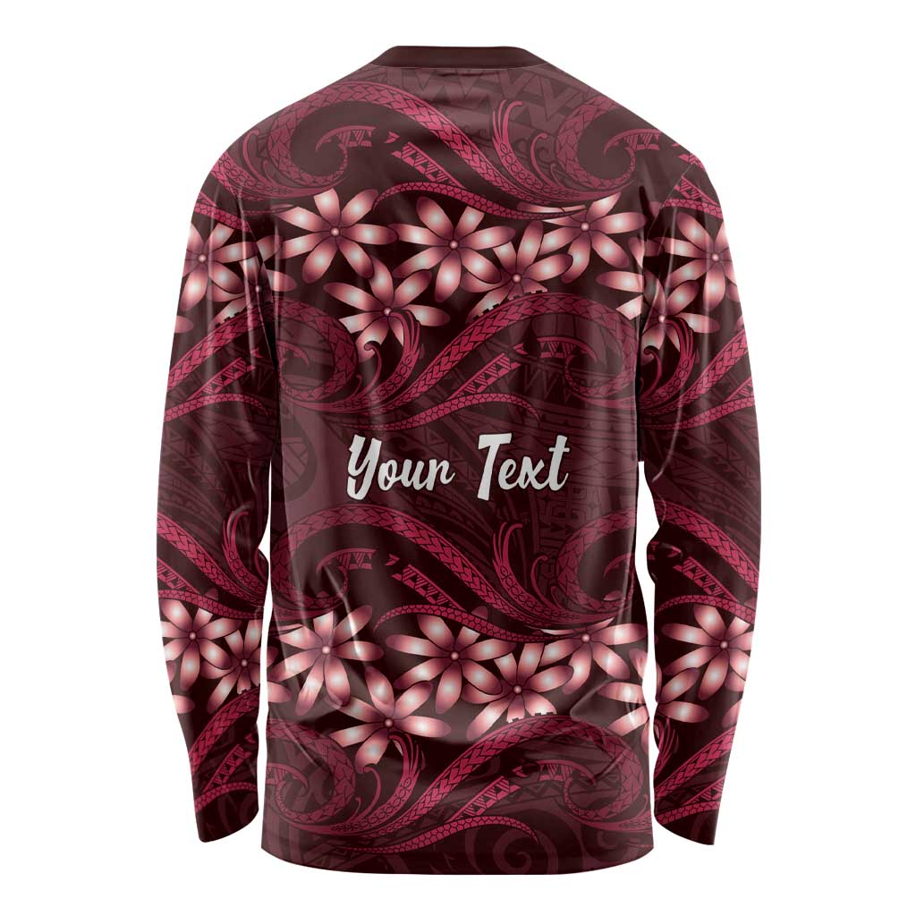 Personalised Cook Islands Mangaia Long Sleeve Shirt Tiare Maori Polynesian Waves Tattoo LT14 - Polynesian Pride