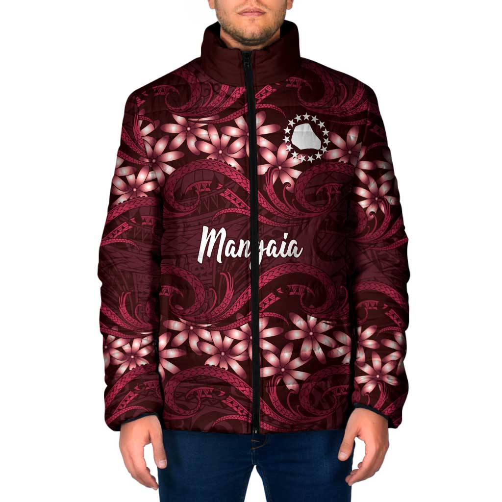 Personalised Cook Islands Mangaia Padded Jacket Tiare Maori Polynesian Waves Tattoo