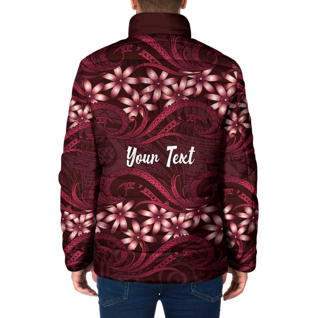 Personalised Cook Islands Mangaia Padded Jacket Tiare Maori Polynesian Waves Tattoo