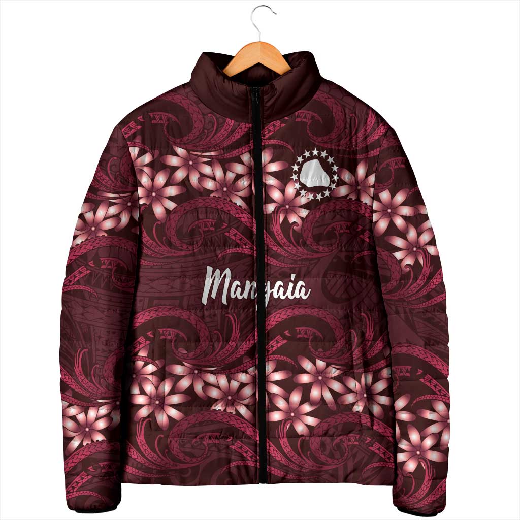 Personalised Cook Islands Mangaia Padded Jacket Tiare Maori Polynesian Waves Tattoo