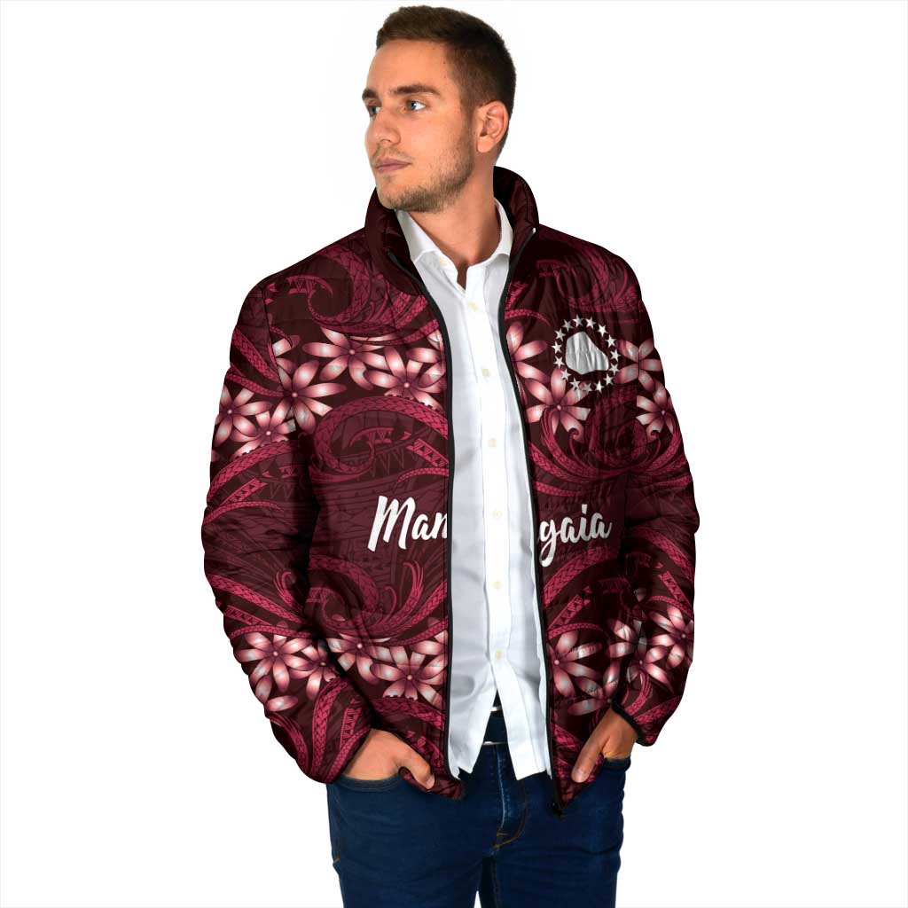 Personalised Cook Islands Mangaia Padded Jacket Tiare Maori Polynesian Waves Tattoo
