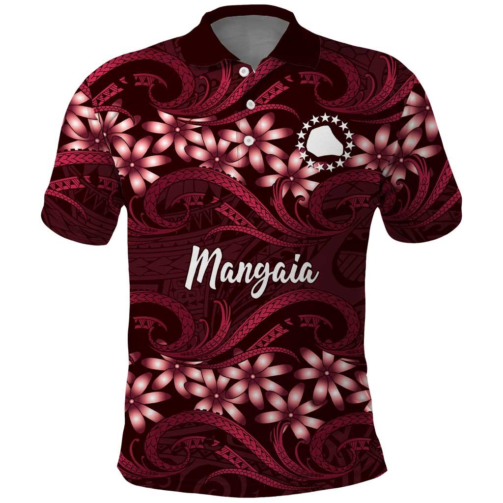 Personalised Cook Islands Mangaia Polo Shirt Tiare Maori Polynesian Waves Tattoo LT14 Burgundy - Polynesian Pride