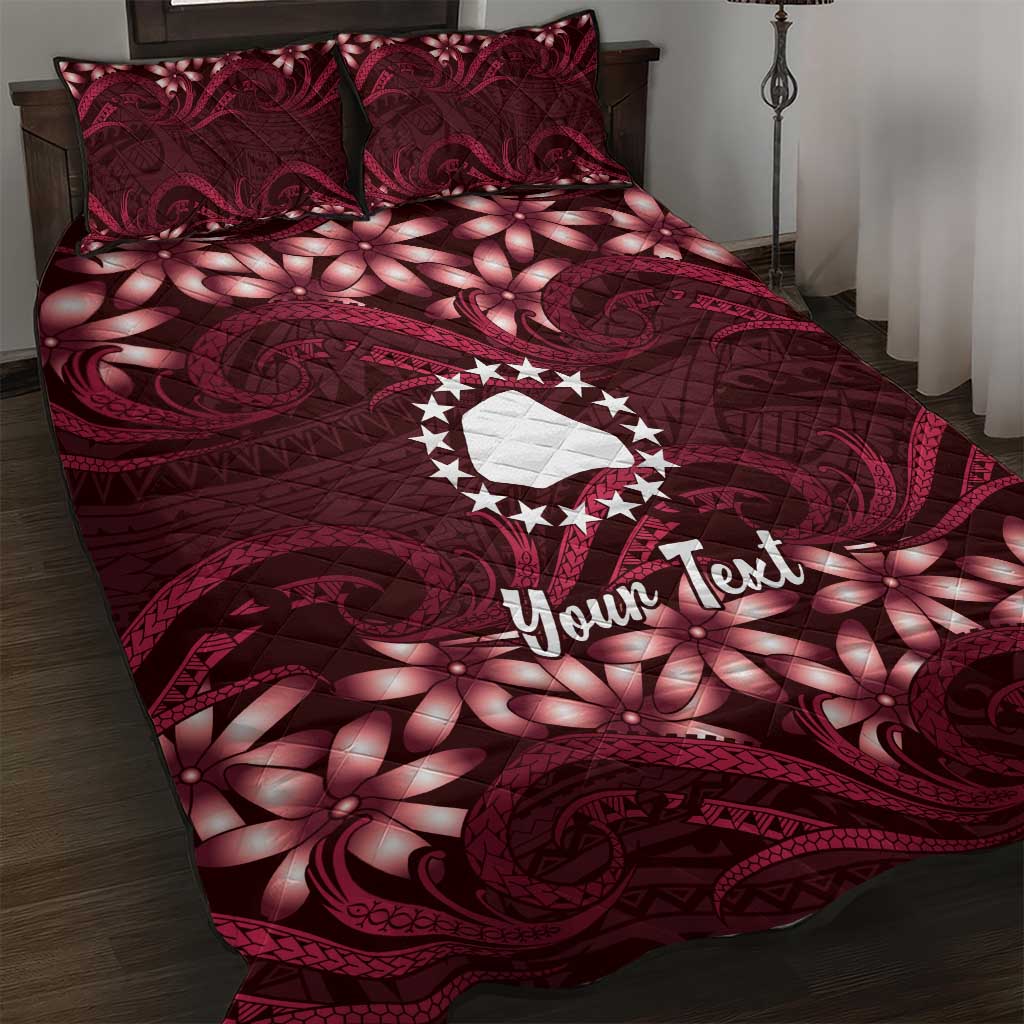 Personalised Cook Islands Mangaia Quilt Bed Set Tiare Maori Polynesian Waves Tattoo LT14 Burgundy - Polynesian Pride