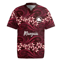 Personalised Cook Islands Mangaia Rugby Jersey Tiare Maori Polynesian Waves Tattoo LT14 Burgundy - Polynesian Pride