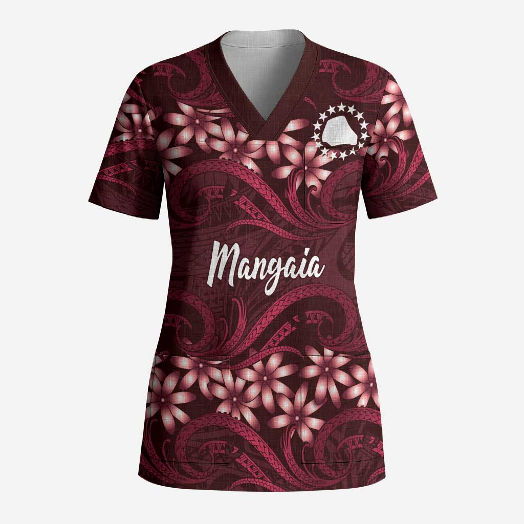 Personalised Cook Islands Mangaia Scrub Top Tiare Maori Polynesian Waves Tattoo