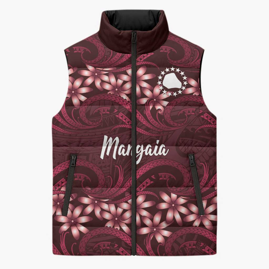 Personalised Cook Islands Mangaia Sleeveless Puffer Jacket Tiare Maori Polynesian Waves Tattoo