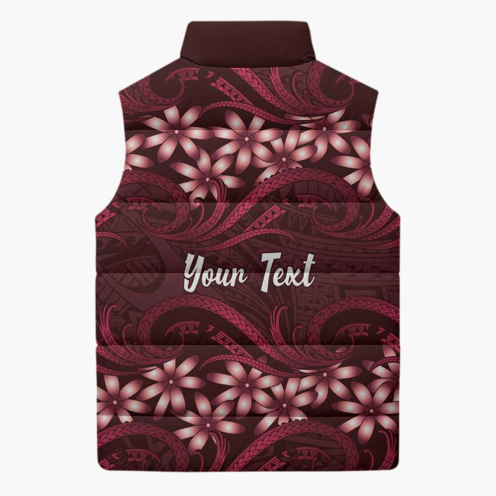 Personalised Cook Islands Mangaia Sleeveless Puffer Jacket Tiare Maori Polynesian Waves Tattoo LT14 - Polynesian Pride