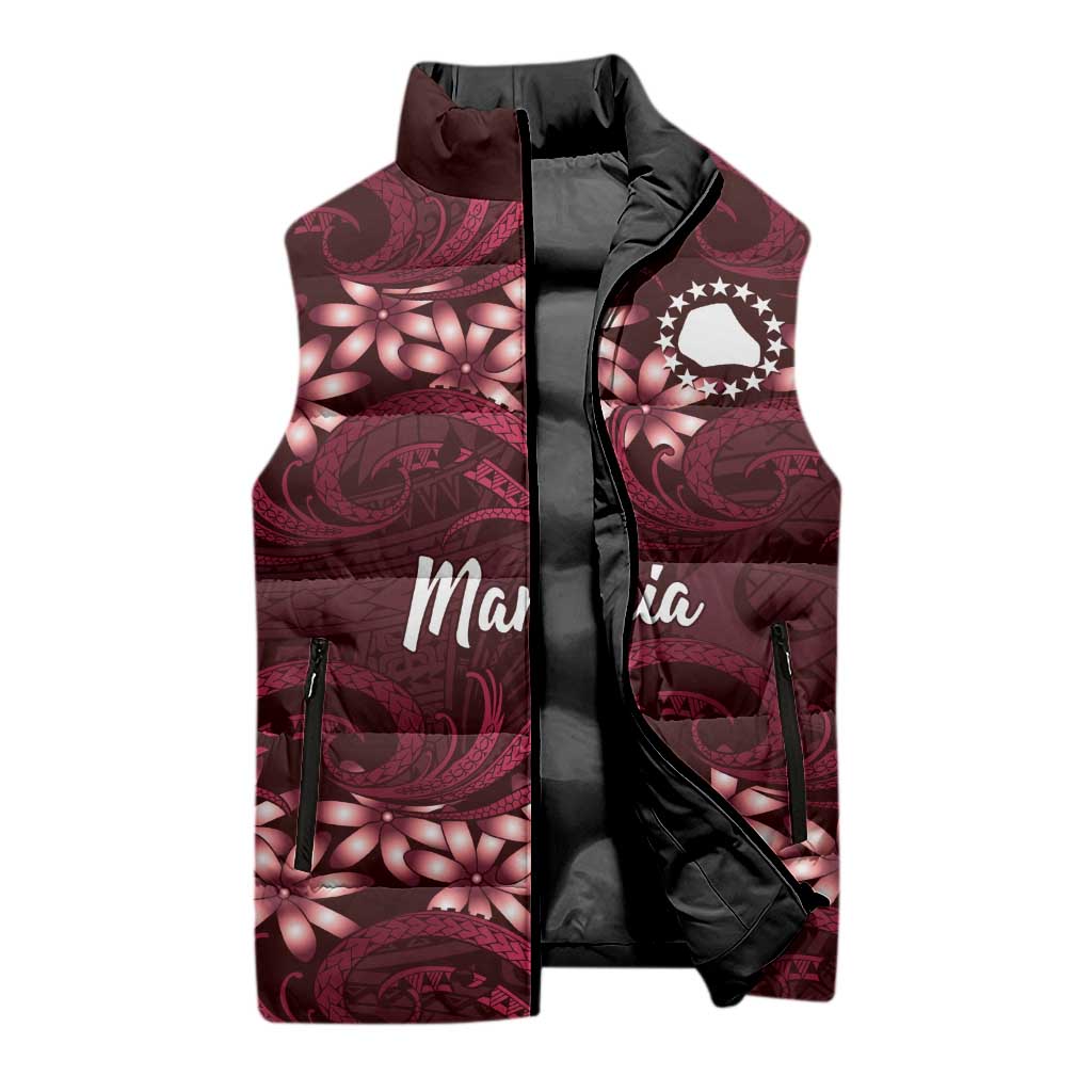 Personalised Cook Islands Mangaia Sleeveless Puffer Jacket Tiare Maori Polynesian Waves Tattoo LT14 - Polynesian Pride