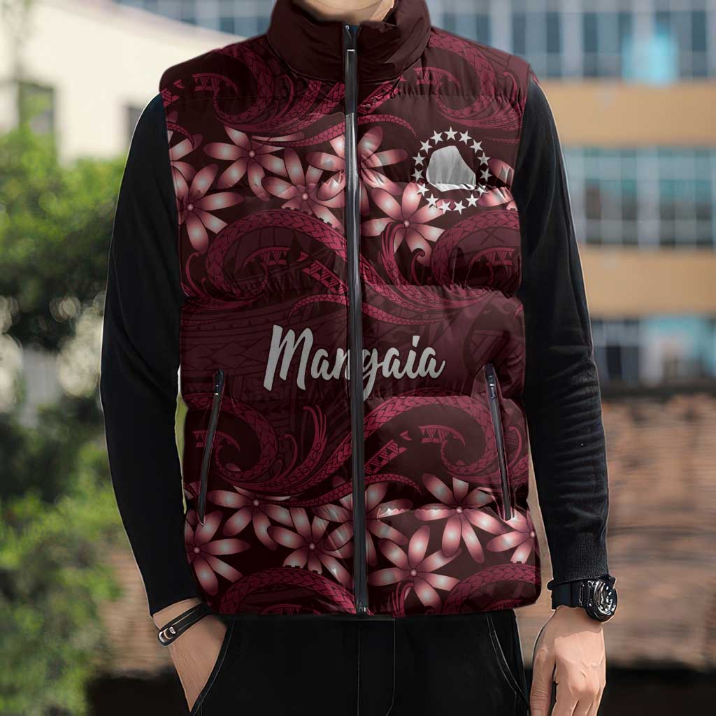 Personalised Cook Islands Mangaia Sleeveless Puffer Jacket Tiare Maori Polynesian Waves Tattoo LT14 - Polynesian Pride