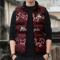 Personalised Cook Islands Mangaia Sleeveless Puffer Jacket Tiare Maori Polynesian Waves Tattoo LT14 - Polynesian Pride