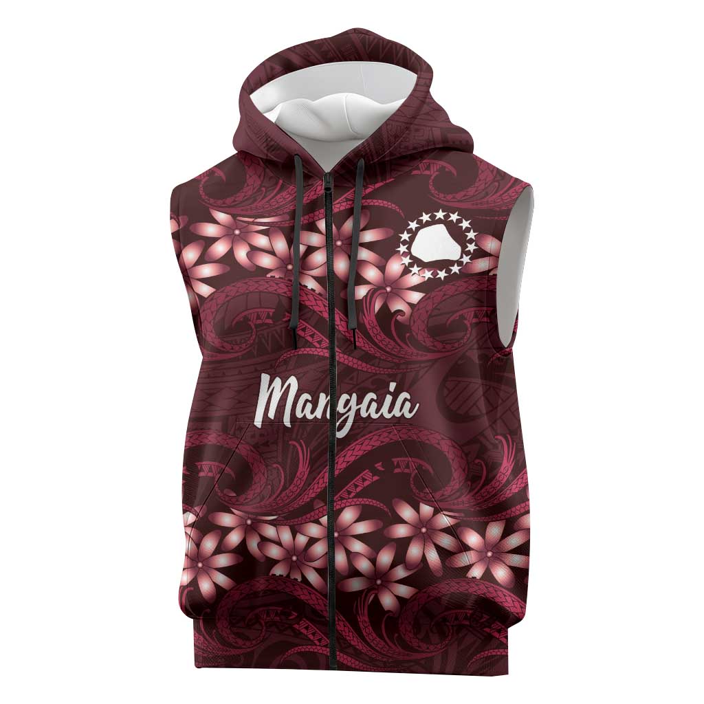 Personalised Cook Islands Mangaia Sleeveless Zip Hoodie Tiare Maori Polynesian Waves Tattoo