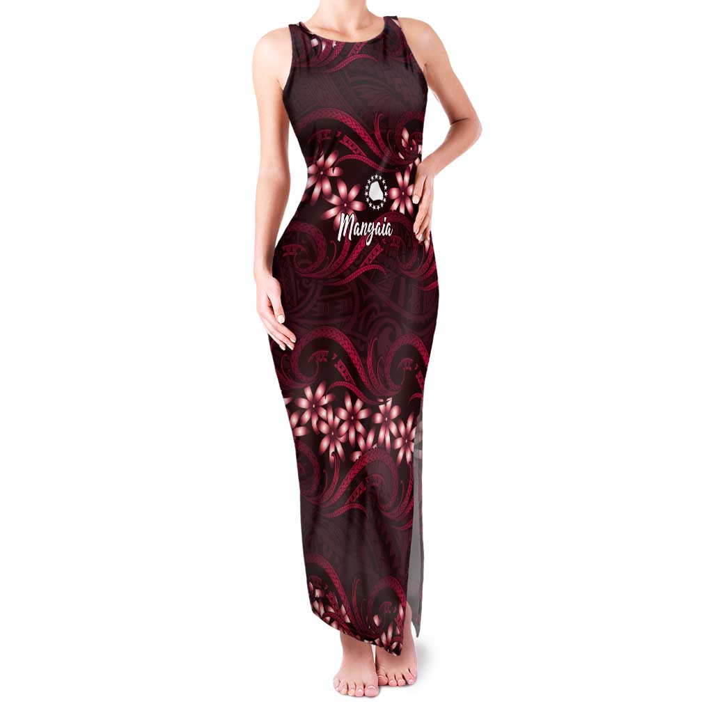 Personalised Cook Islands Mangaia Tank Maxi Dress Tiare Maori Polynesian Waves Tattoo LT14 Women Burgundy - Polynesian Pride