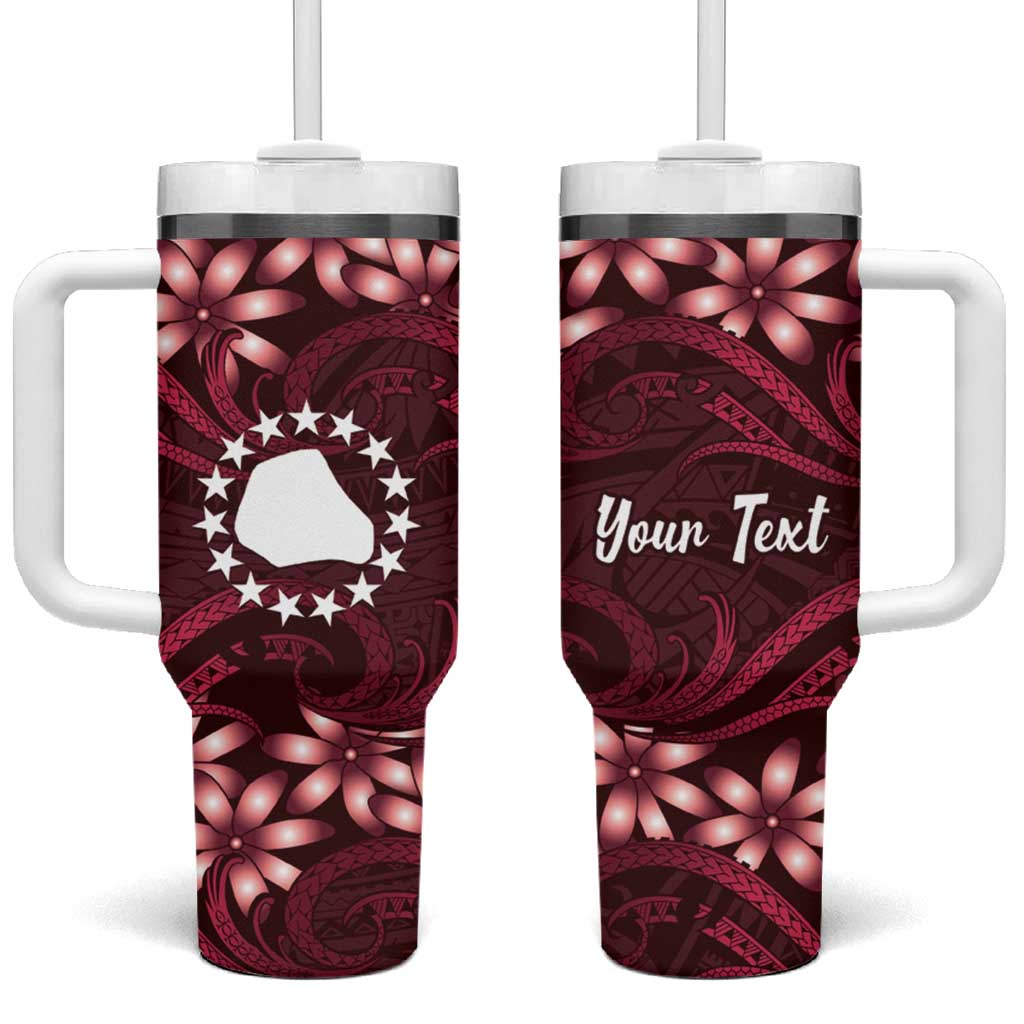 Personalised Cook Islands Mangaia Tumbler With Handle Tiare Maori Polynesian Waves Tattoo LT14 One Size: 40 oz Burgundy - Polynesian Pride