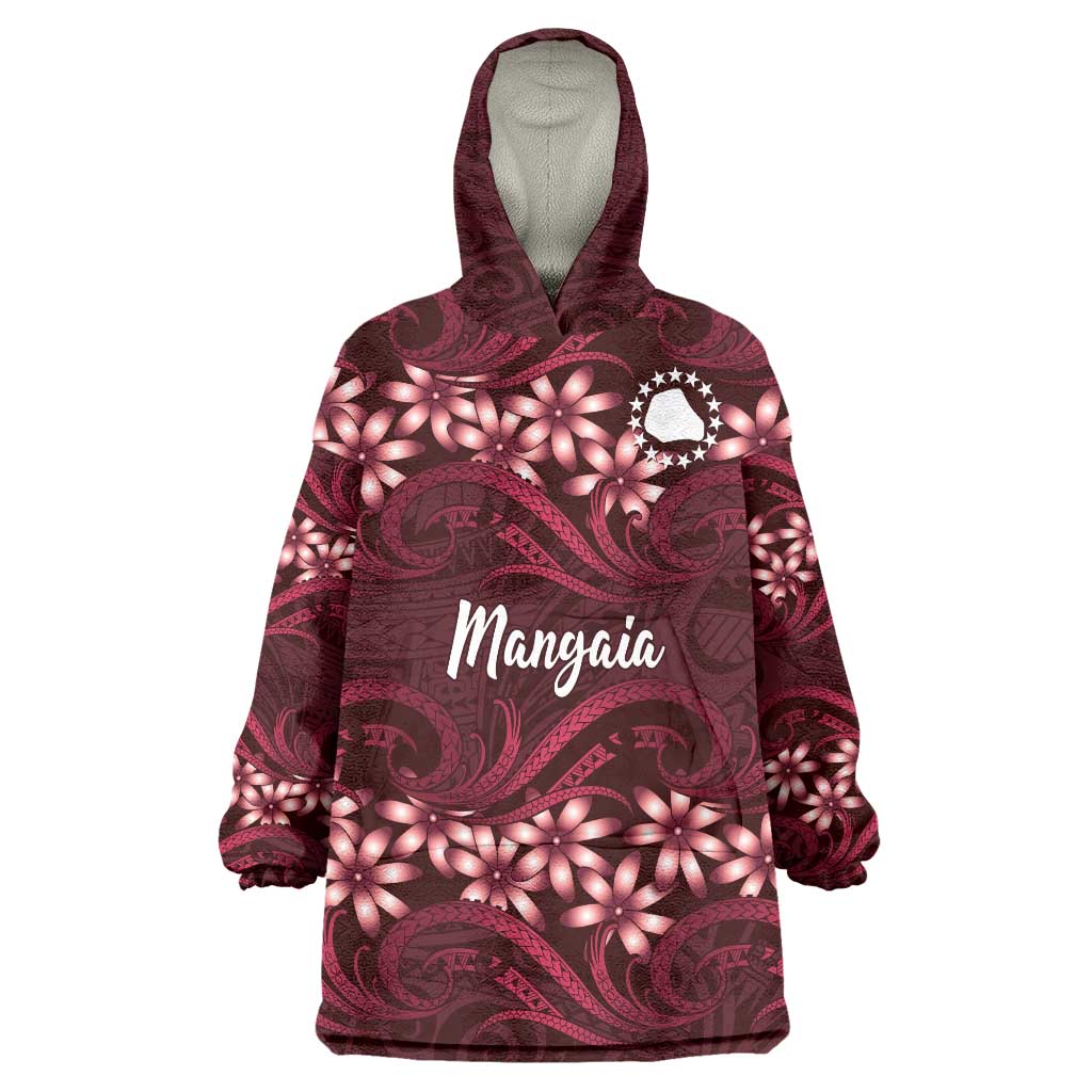 Personalised Cook Islands Mangaia Wearable Blanket Hoodie Tiare Maori Polynesian Waves Tattoo LT14 One Size Burgundy - Polynesian Pride