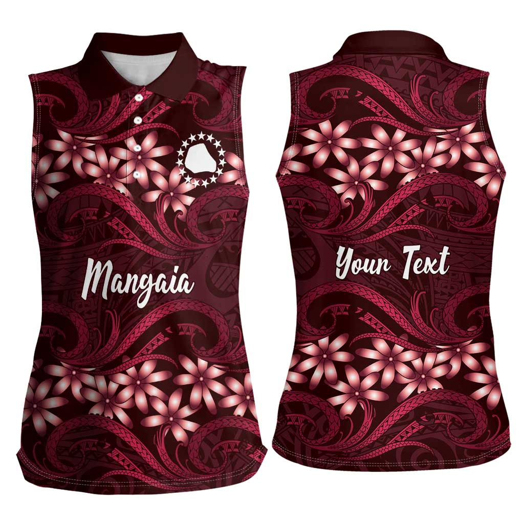 Personalised Cook Islands Mangaia Women Sleeveless Polo Shirt Tiare Maori Polynesian Waves Tattoo
