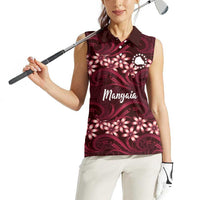 Personalised Cook Islands Mangaia Women Sleeveless Polo Shirt Tiare Maori Polynesian Waves Tattoo